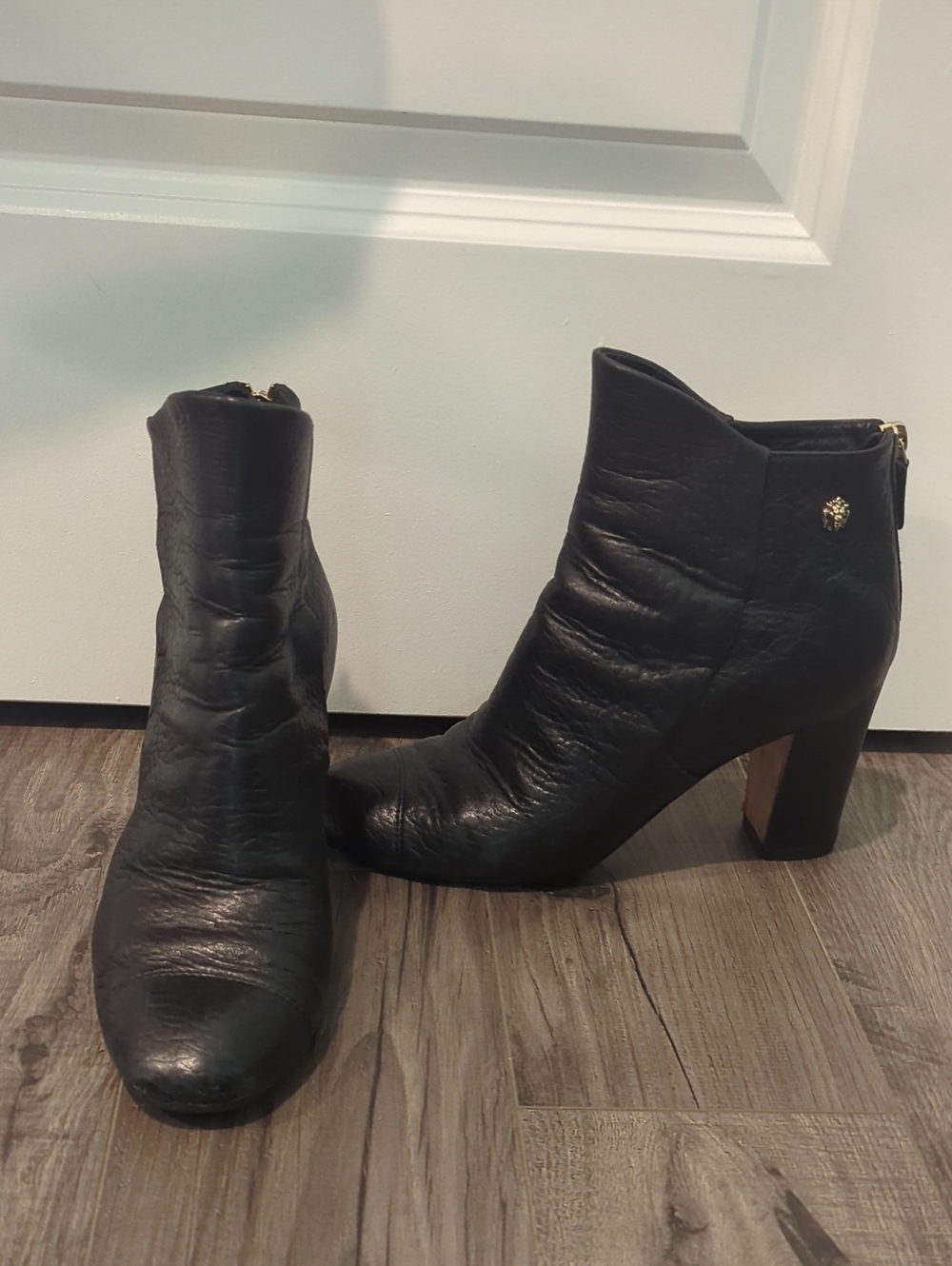 CHANEL EG29198 Black Leather Ankle Booties w/Gold Accent (Fits Like A 7.5-8 US)
